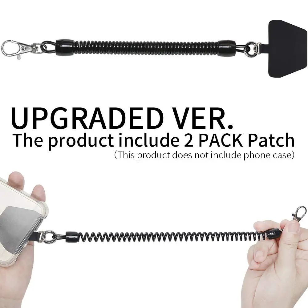Amazon Telephone Wire Key Ring Securing  Grips Tool Keychain pu Elastic lasso cell  Phone Loop Spring Lanyard Tether with Patch
