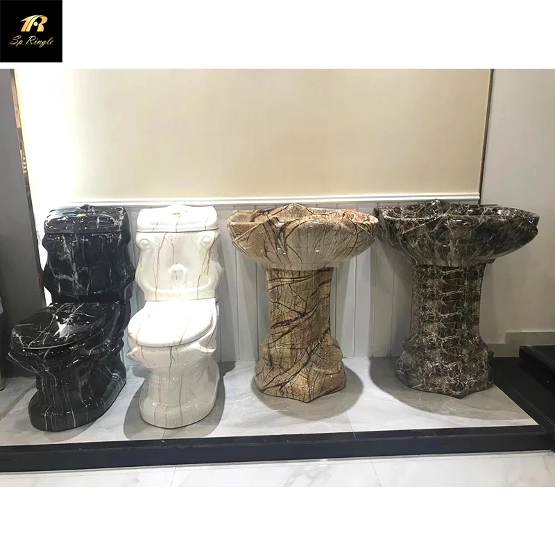  European standard wall row strong flushing sanitary ware retro siphonic marble black