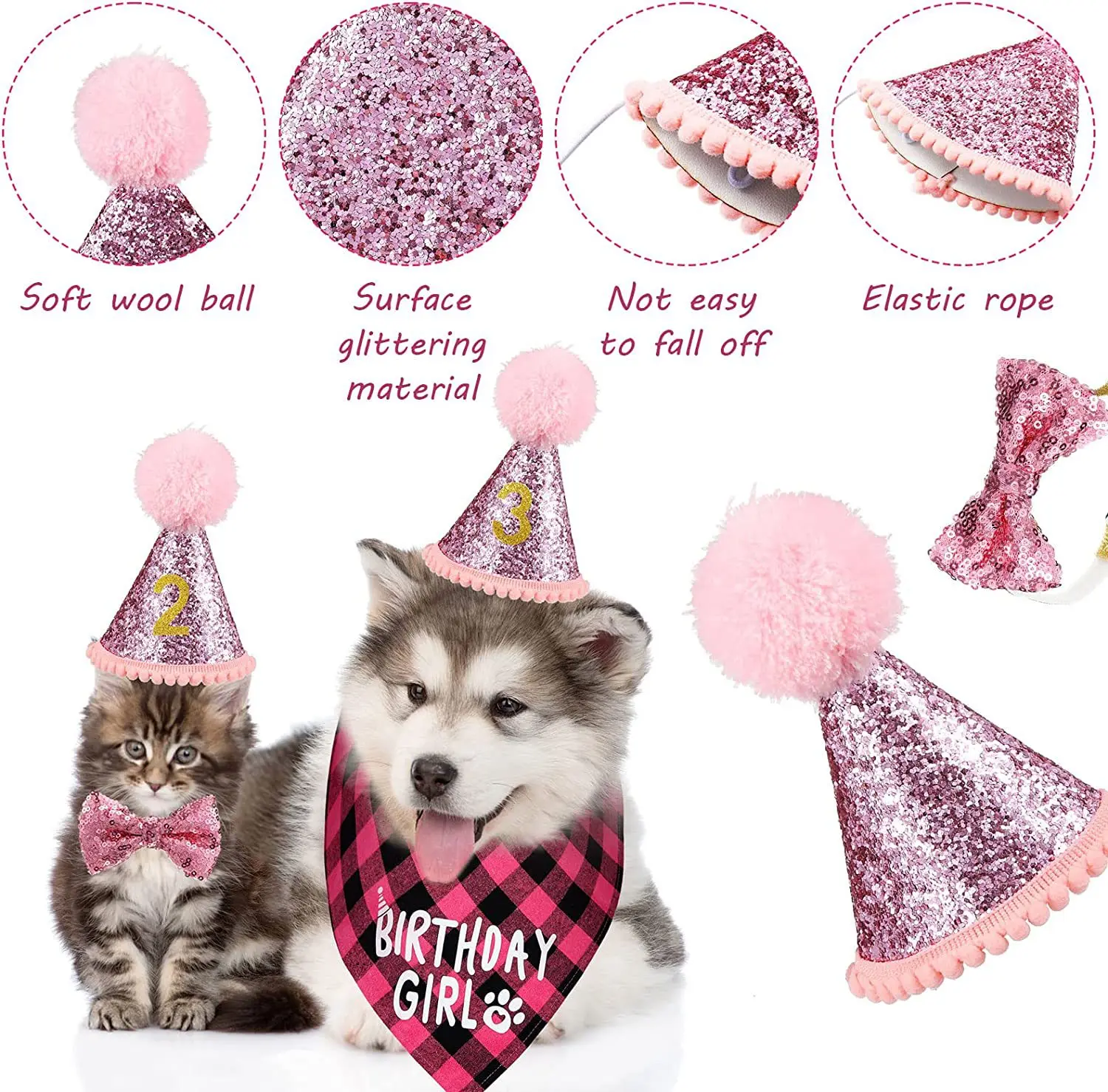 Pet Birthday Party Supplies Boy Girl Cake Bandana Triangle Scarf Clothes Shirt Cute Dog Hat Dog Bow Tie Collar with 0-8 Numbers