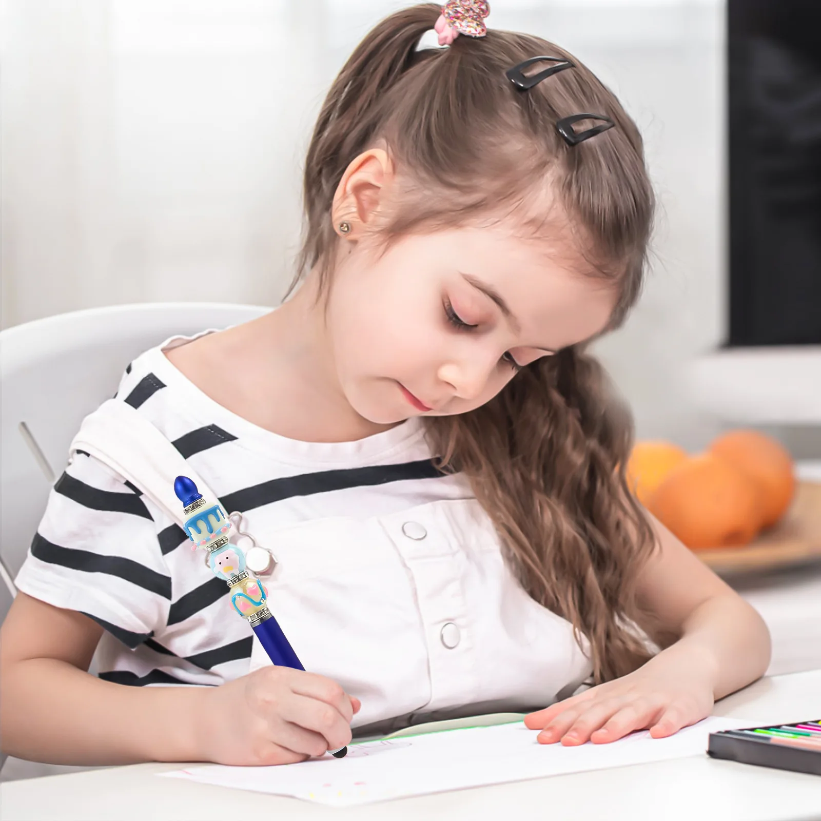 OEM Factory Custom High Quality Multi Colors Creative DIY 1.0MM Plastic Pens Bead Ballpoint Stylus Pen for Students Kids Gift