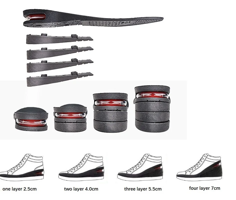 2022 New Arrives for women and man tailor able PVC material  increase 5.5 CM  three  layer height insole