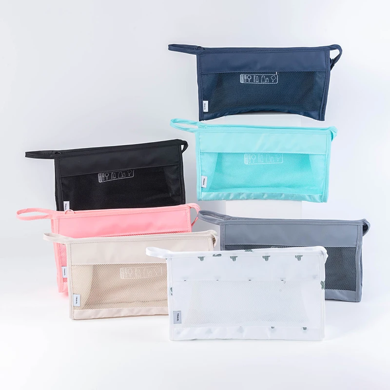 Custom Hanging Toiletry Pouch Bath Clear Skincare Organizer Mesh Inner Pocket Zipper Makeup Pouch Cosmetic Bag