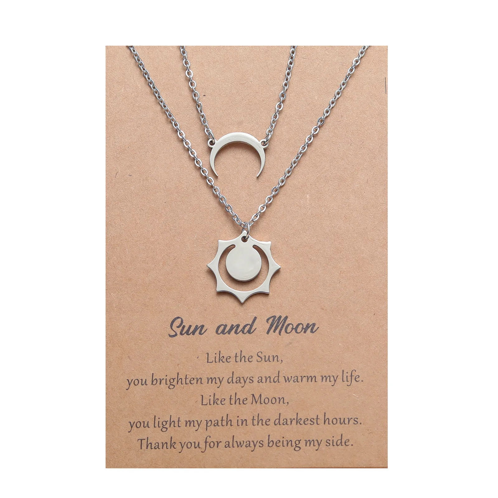 LC202403297 wholesale fashion stainless steel best friend sun and moon necklaces set for lovers best friends