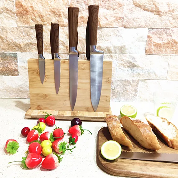 GOURMAID Home Kitchen Knife Holder Double-sided Magnetic Bamboo Knives Stand