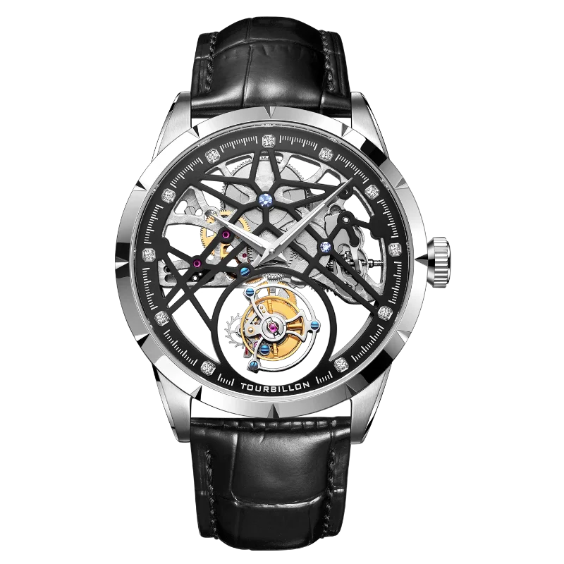 Men Mechanical Watches Stainless Skeleton Custom Logo OEM Luxury Tourbillon Waterproof Mans Automatic Watch