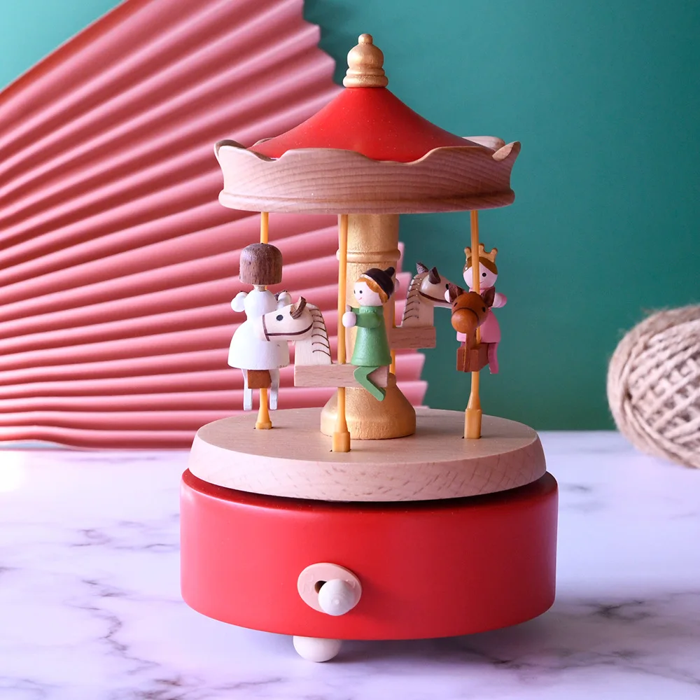 High-Grade Paper Toy Music Box round Pattern Carousel Home Crafts for Children Hand Crank Amusement Park Music Perfect Gift