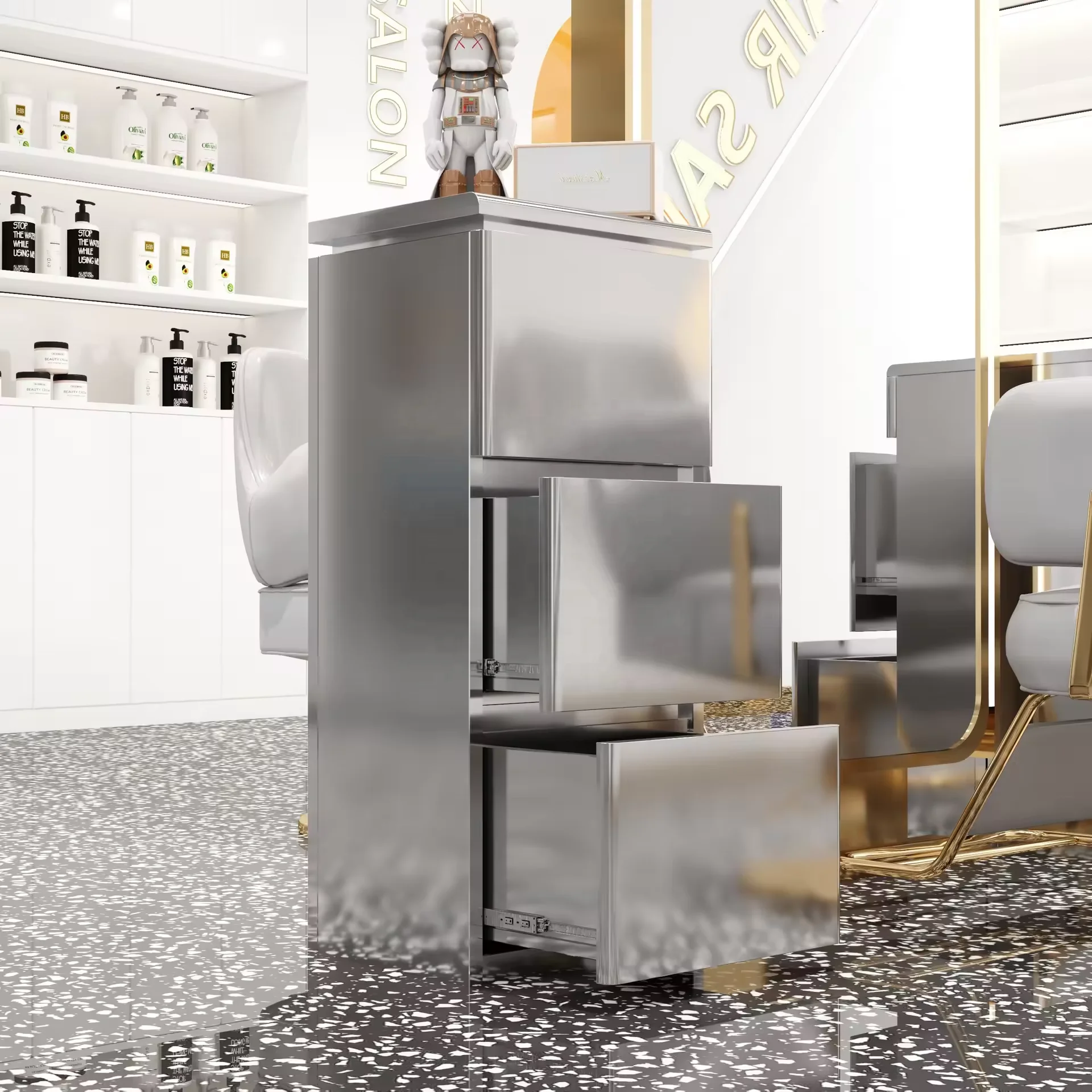 Salon Trolley cart beauty trolley stainless steel makeup Hairdressing multi function  salon Movable double three layer trolley