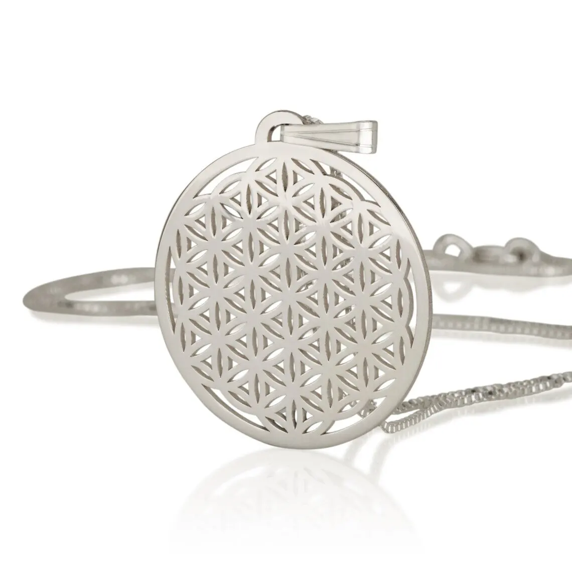 Ins Fashion 316 L Stainless Steel Flower Of Life Mandala Necklace 30mm Inspirational Amulet Sacred Geometry Necklace Women