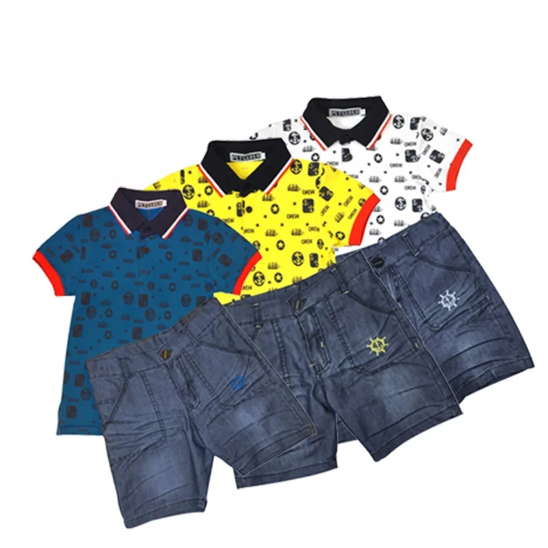Slogan print Boys polka pot polo shirts  and  anchor jeans pant sets for clearance sale