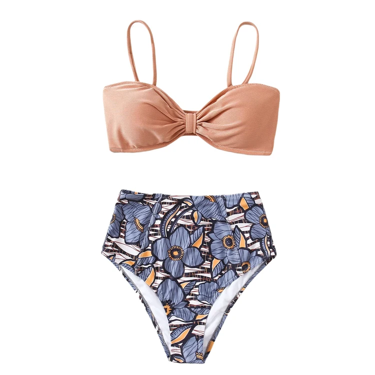 France style Flower printed Two Pieces Set bikini beachwear for lady