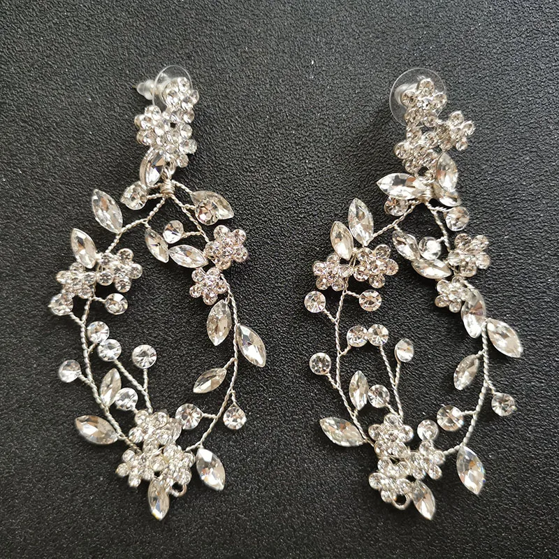 SLBRIDAL Handmade Wired 3 Colors Alloy Rhinestones Crystal Bridal Dangle Earring Wedding Chandelier Earring Women Jewelry