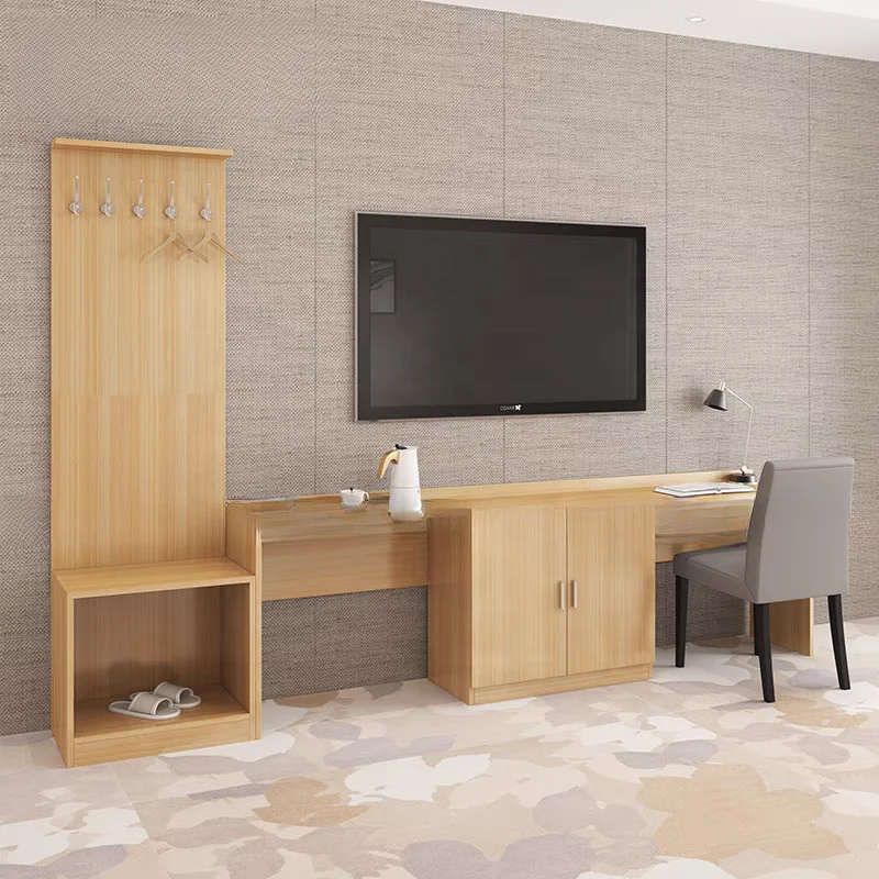 Modern Design Hotel Room Furniture Set Wooden Panel Bedroom Sets Wardrobe Table Sets