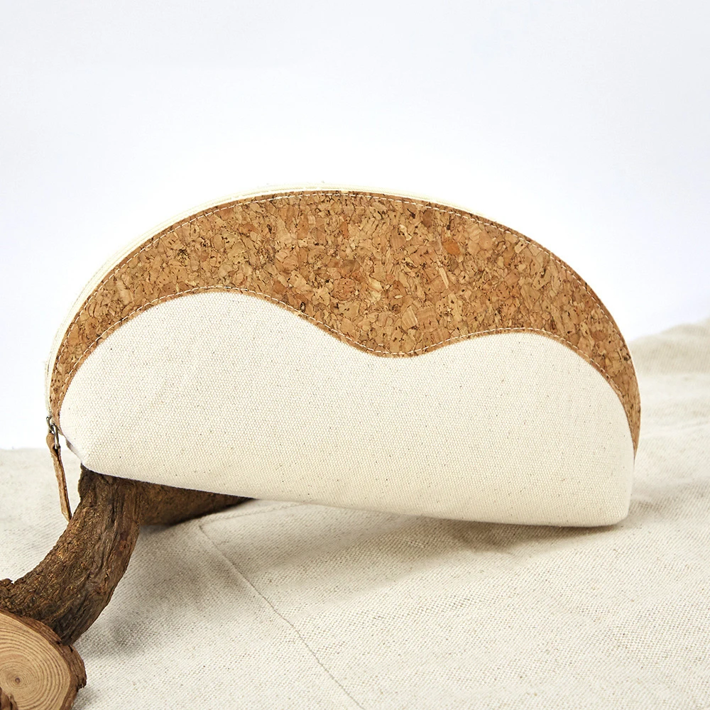 Eco friendly women cosmetic bag vegan cork wood travel makeup bag