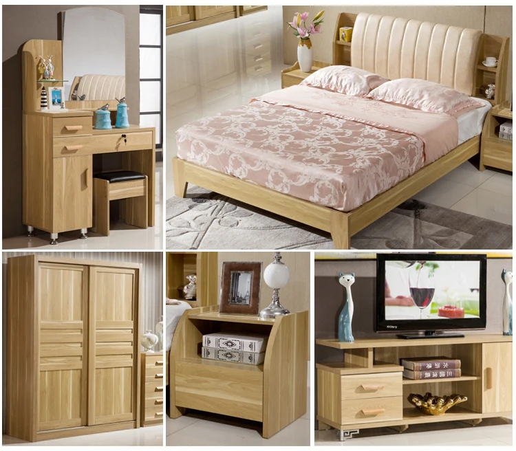 Guangzhou Furniture Natural Oak Bedroom Set With Wardrobe