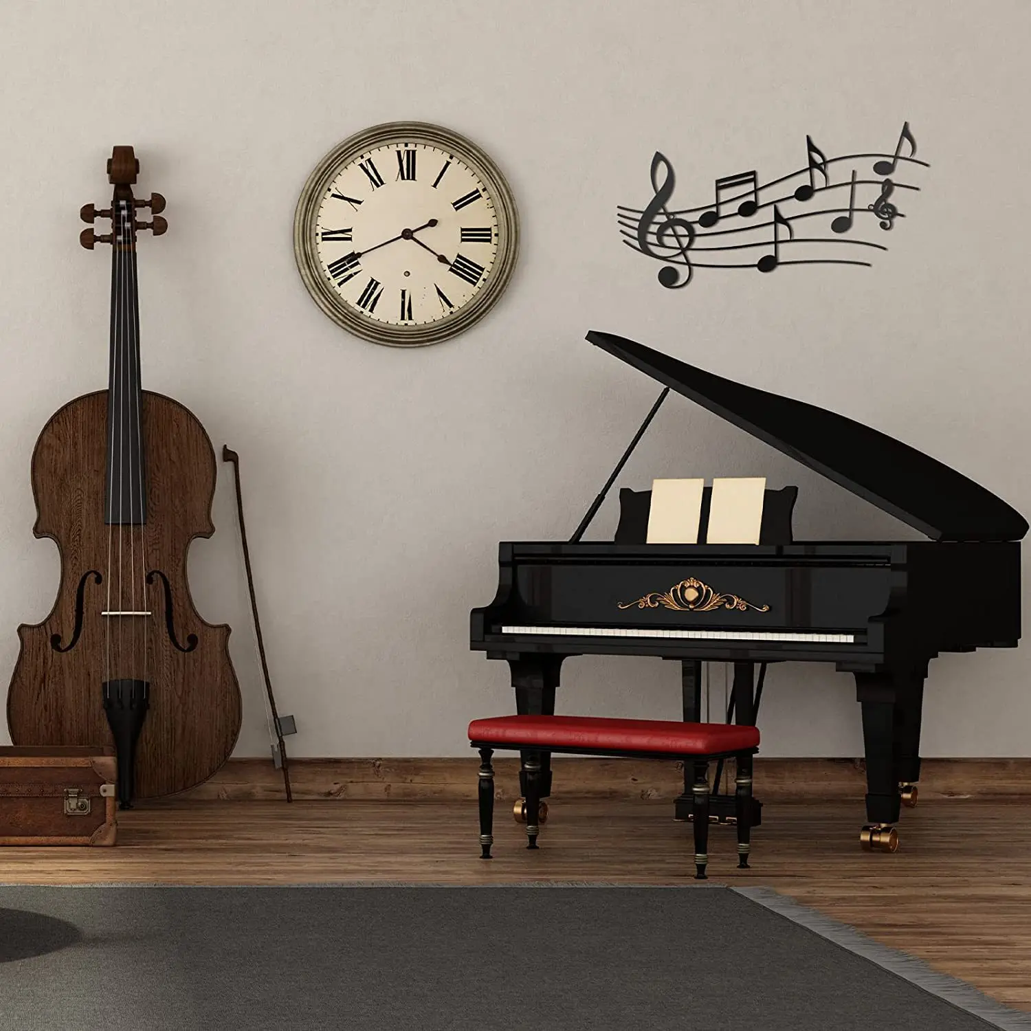 Black Music Notes Metal Wall Art Hanging Decorative Sign with Wall Hanger Metal Crafts