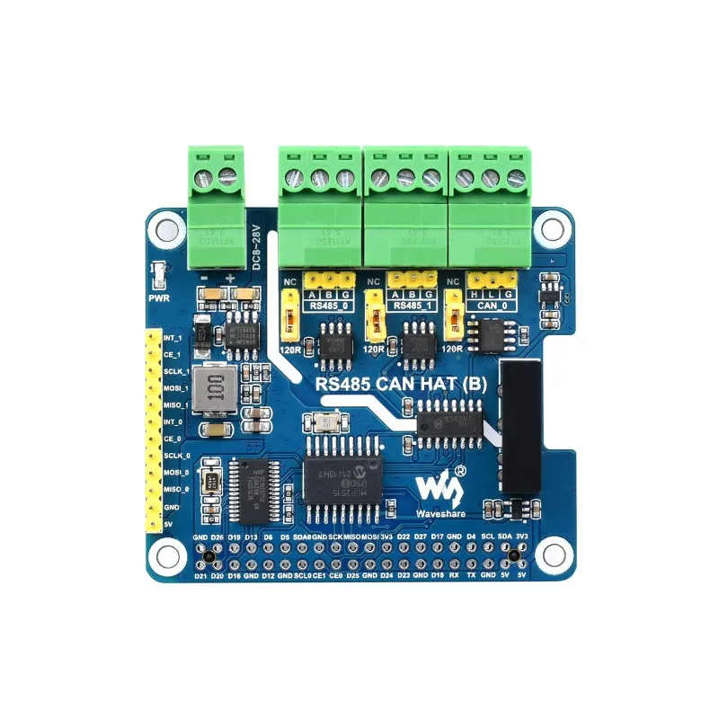 Isolated RS485 CAN HAT (B) For Raspberry Pi, 2-Ch RS485 and 1-Ch CAN, Multi Protections