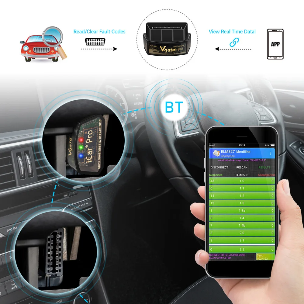 Genuine Android Bluetooth OBD Scan Engine Analyzer Supports Firmware Upgrades