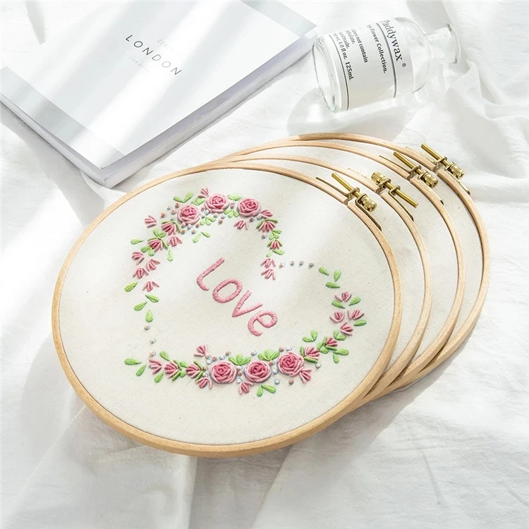 
Wholesale Flower Pattern 8inch Folk Craft Cross-stitch DIY Kits Hand Embroidery Kit With Hoop 