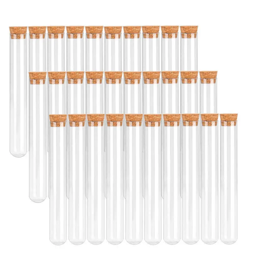 20pcs Clear Plastic Test Tubes With Cork Stoppers, Plastic Test Tubes With Lids Clear