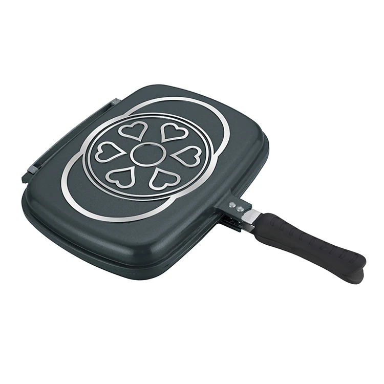 Double Grill Fry Barbecue Square Non Stick Double Sided Grill Fry Pan Die Cast Aluminum Frying Pans & Skillets Home Cooking 32cm