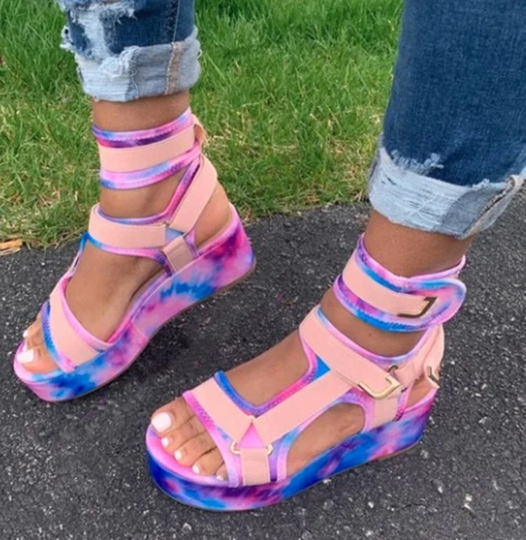 
2021 Summer Women Platform Sandals High Heels Ladies Casual Chunky Heel Gladiator High Top Wedge sandals 