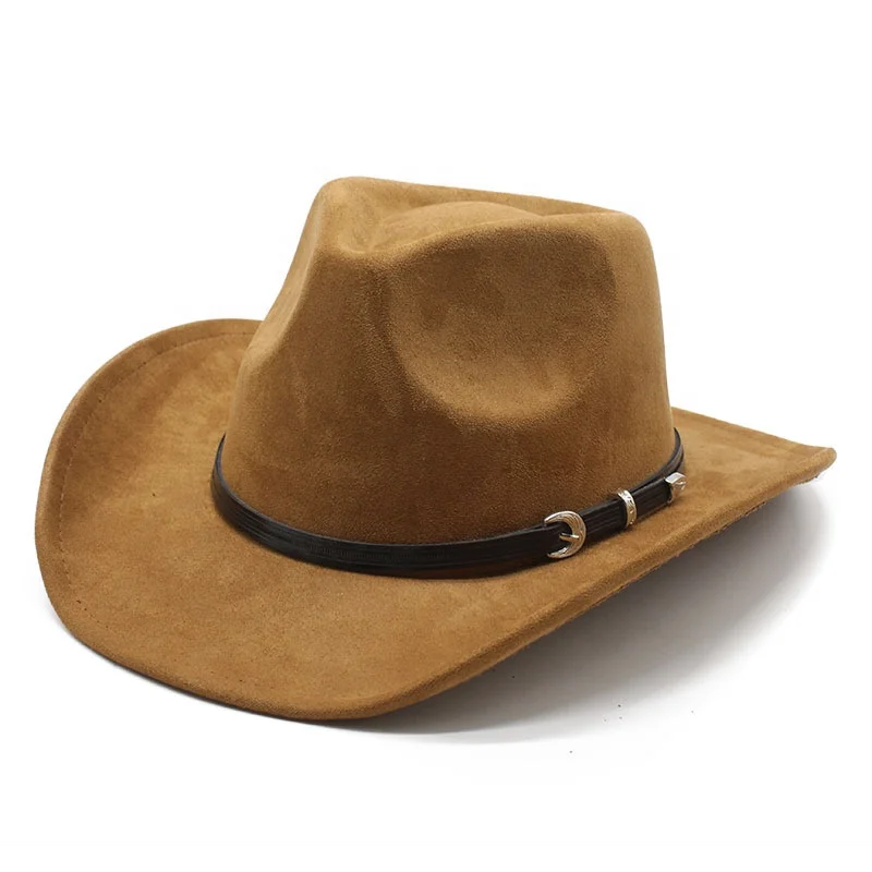 Custom Autumn Winter Vintage Solid Cowboy Roll Up Edge Panama Hat Men Women Classic Wide Brim Felt Fedora Hat with Belt Buckle