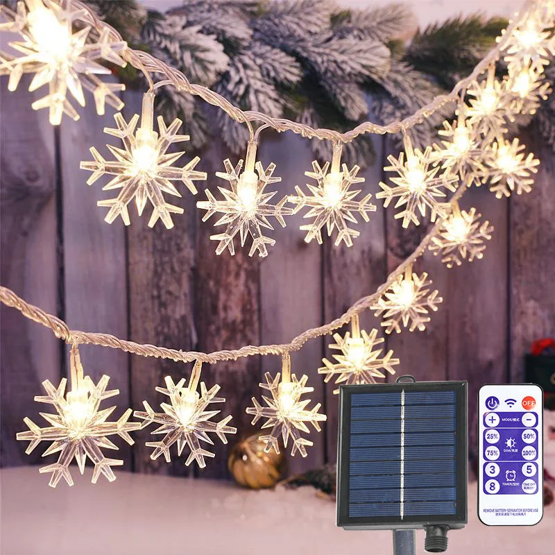 LED Snowflake Light Solar String Christmas Tree Holiday Lighting Decorative Fairy Lights For Home Garden