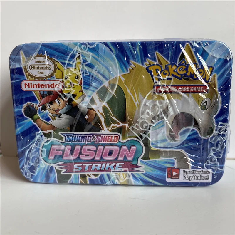 42pcs/set Iron Metal Box Poke mon Takara Tomy Battle Toys Pikachu Game Anime Bank Cards Poke mons Iron Box  For Children