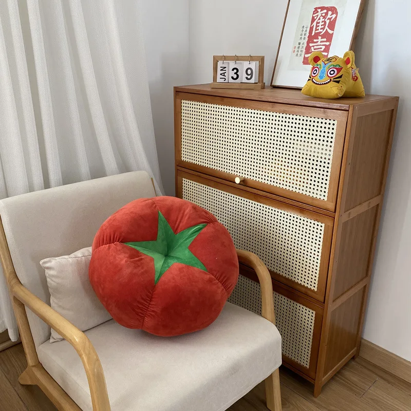 Cute Simulation Kawaii Fruit Stuffed Cushion Soft Mushroom Persimmon Tomato Plush Toys Home Decor for Children`s Sofa Cushion