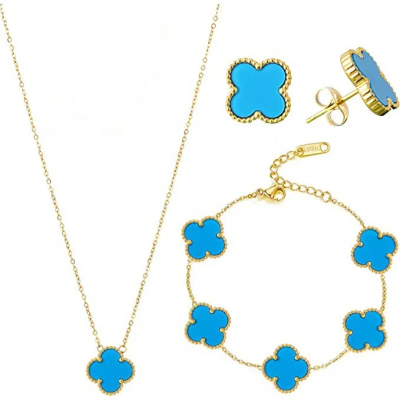 Wholesale New Arrivals Fine Jewelry Sets 18K Gold Women Stainless Steel Clover Fashion Jewelry Set