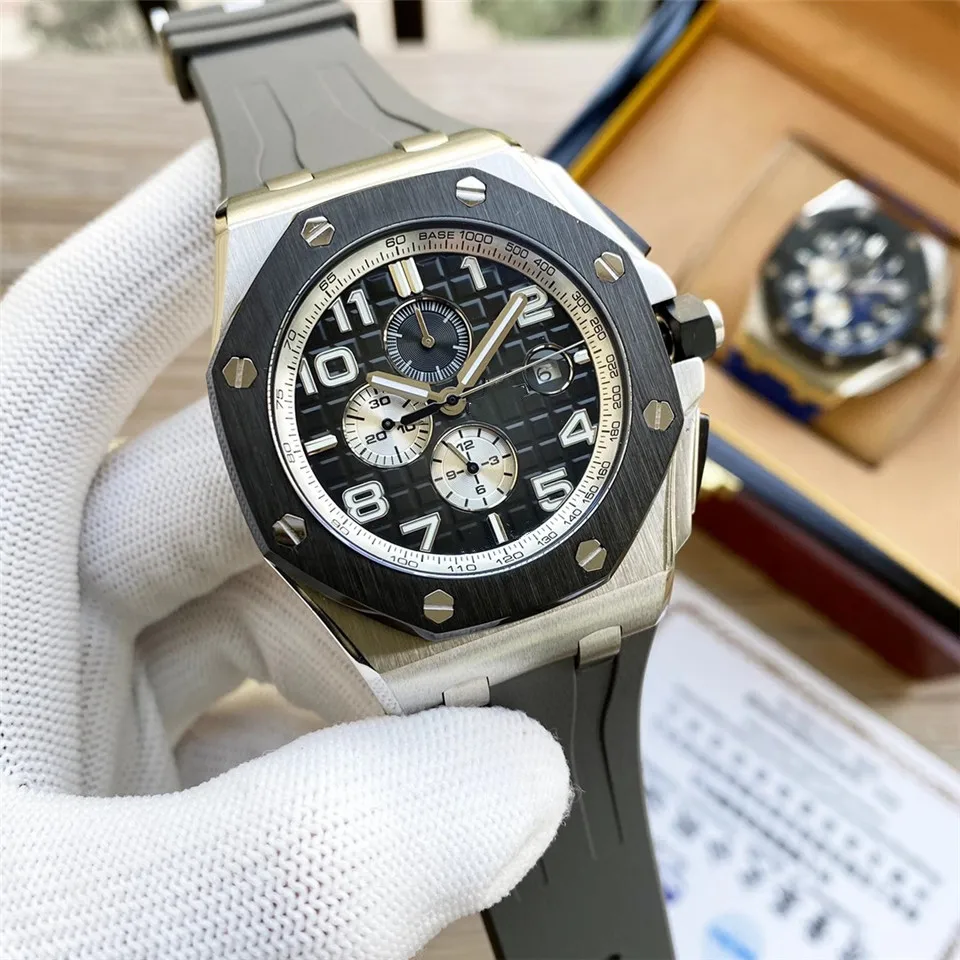 Custom logo Oak 3126 movement Genuine Leather Band silver case blue grid dial luminous luxury waterproof sport watch