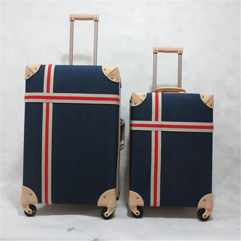 Demin trolley vintage luggage trunk eminent suitcase