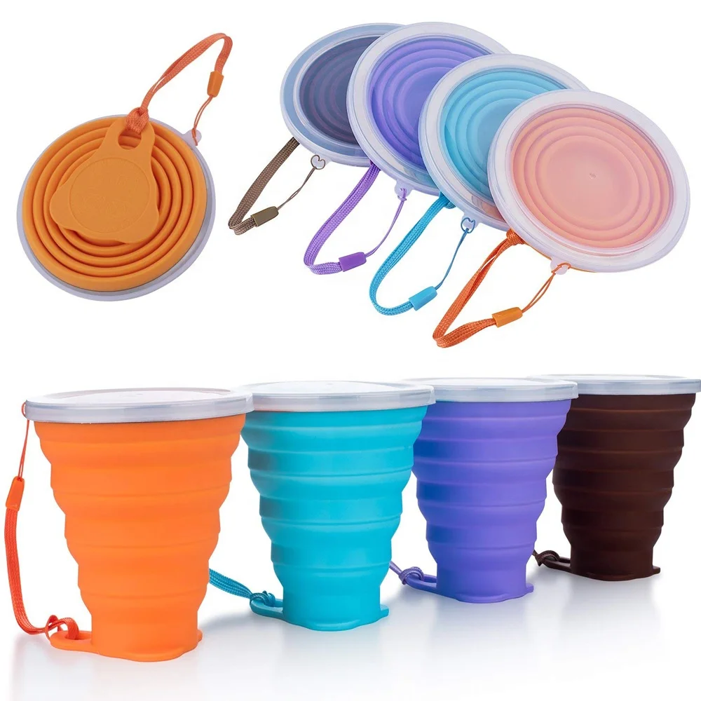Manufacture Hot Products Portable Reusable 270ml traveling water cup climbing sports folding Collapsible Silicone Cup