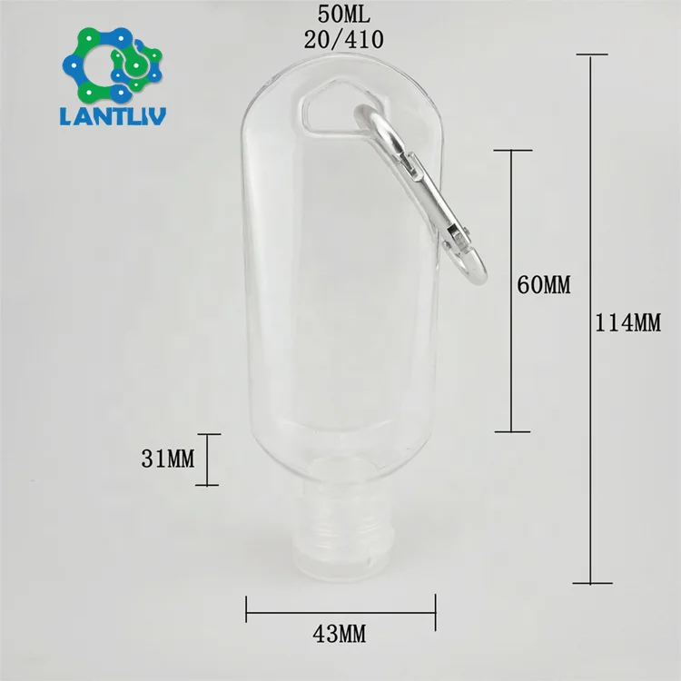 Заводская цена 30 мл 50 60 Карабин Крюк бутылки одноразовые дезинфицирующее средство для рук Бутылка вверх дном портативный PETG пластиковые