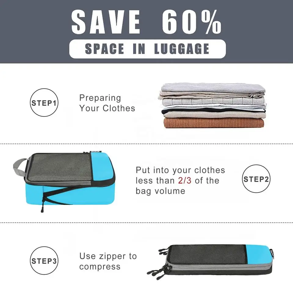 High Quality 6 Set Compression Packing Cubes Travel Accessories Expandable Packing Organizers