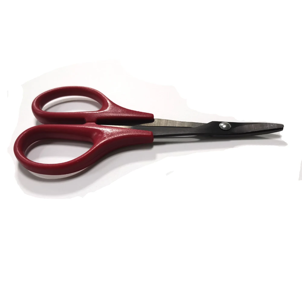 Red plastic handle Shell Metal Curved Scissors with black titanium coated blade scissors for rc Body
