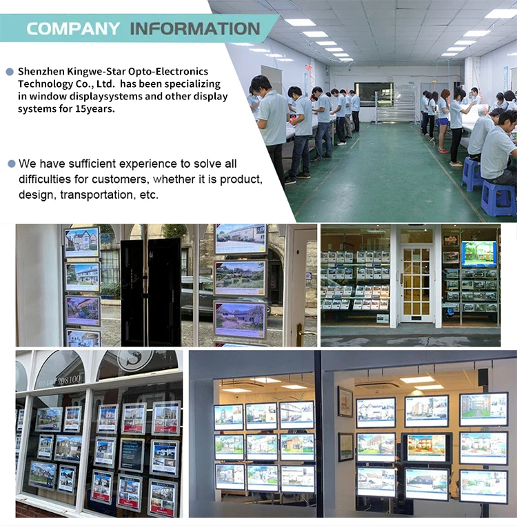 Custom Crystal Led Frames Illuminated Light Box Hanging Real Estate Agent Window Display Acrylic LED Light Box