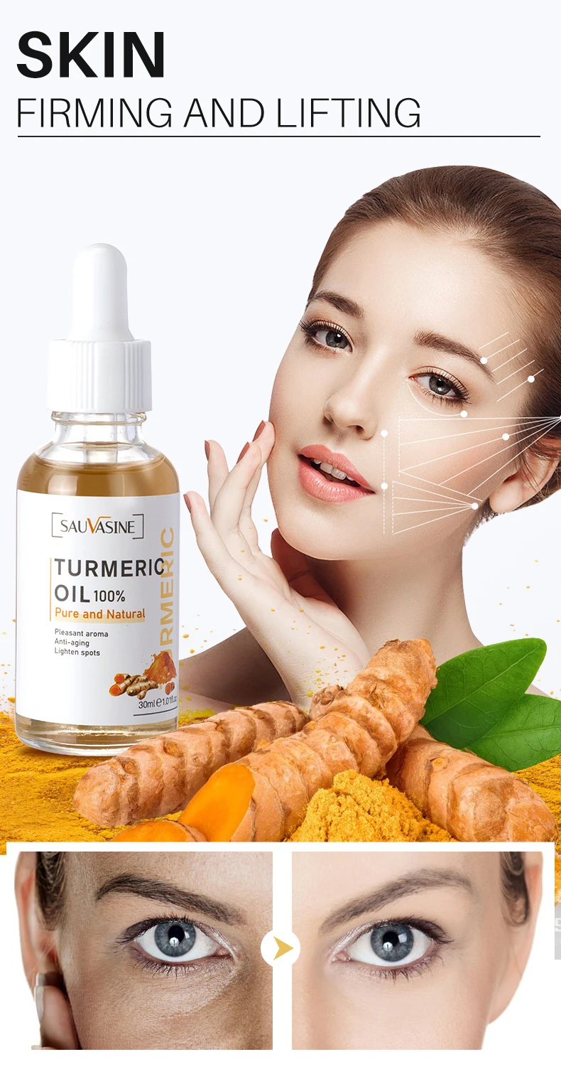 private label Custom Natural Organic Whitening Anti-Aging lighten spots Essential Oil Turmeric Facial Face Oil