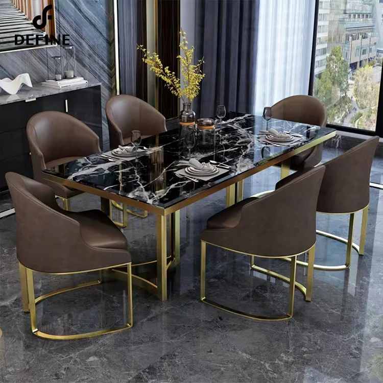 2022 Hot Seller  Stainless Steel Strong Leg Marble and Sintered Stone Table Top Dining Table Set