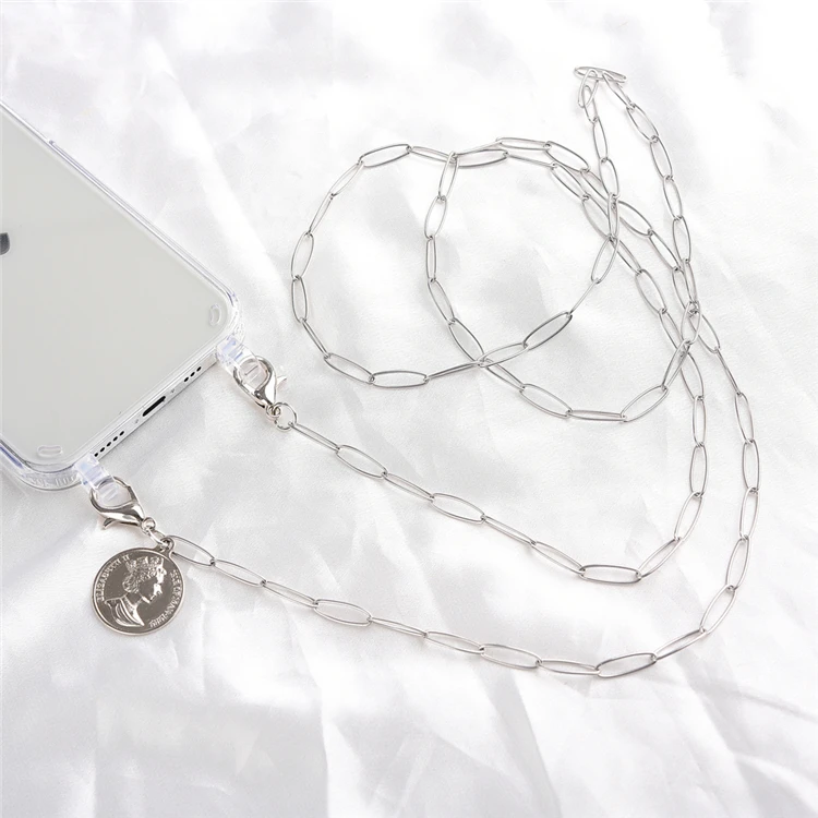 
Softness Tpu Cell Phone Covers For Iphone X 11 12 pro max Necklace Crossbody Phone Case With Stainless Steel Chain 