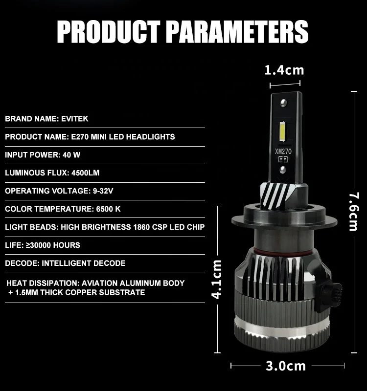 new aluminum universal automatic led light bulb 1860 CSP custom car headlight good price h4 high power led headlight