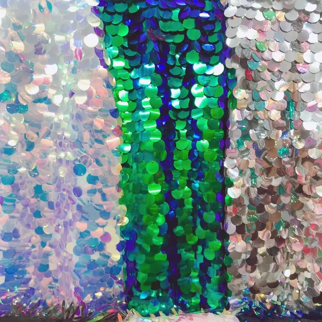 High Quality French African Stretch Glitter Polyester Embroidery 18mm Mesh Lace Fabric Red Sequins For Wedding Dress