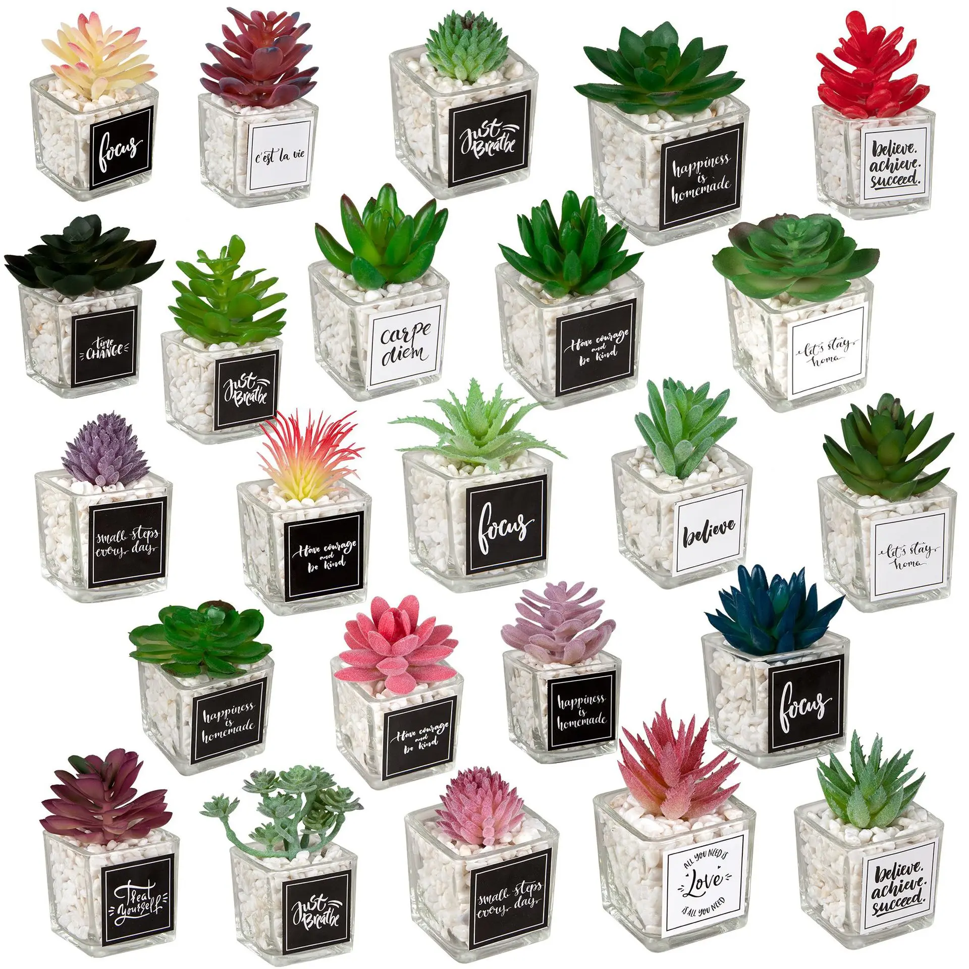 Home Decoration Mini Pot Combination Desktop Glass Sticker Simulation Succulent Bonsai Small Green Plants