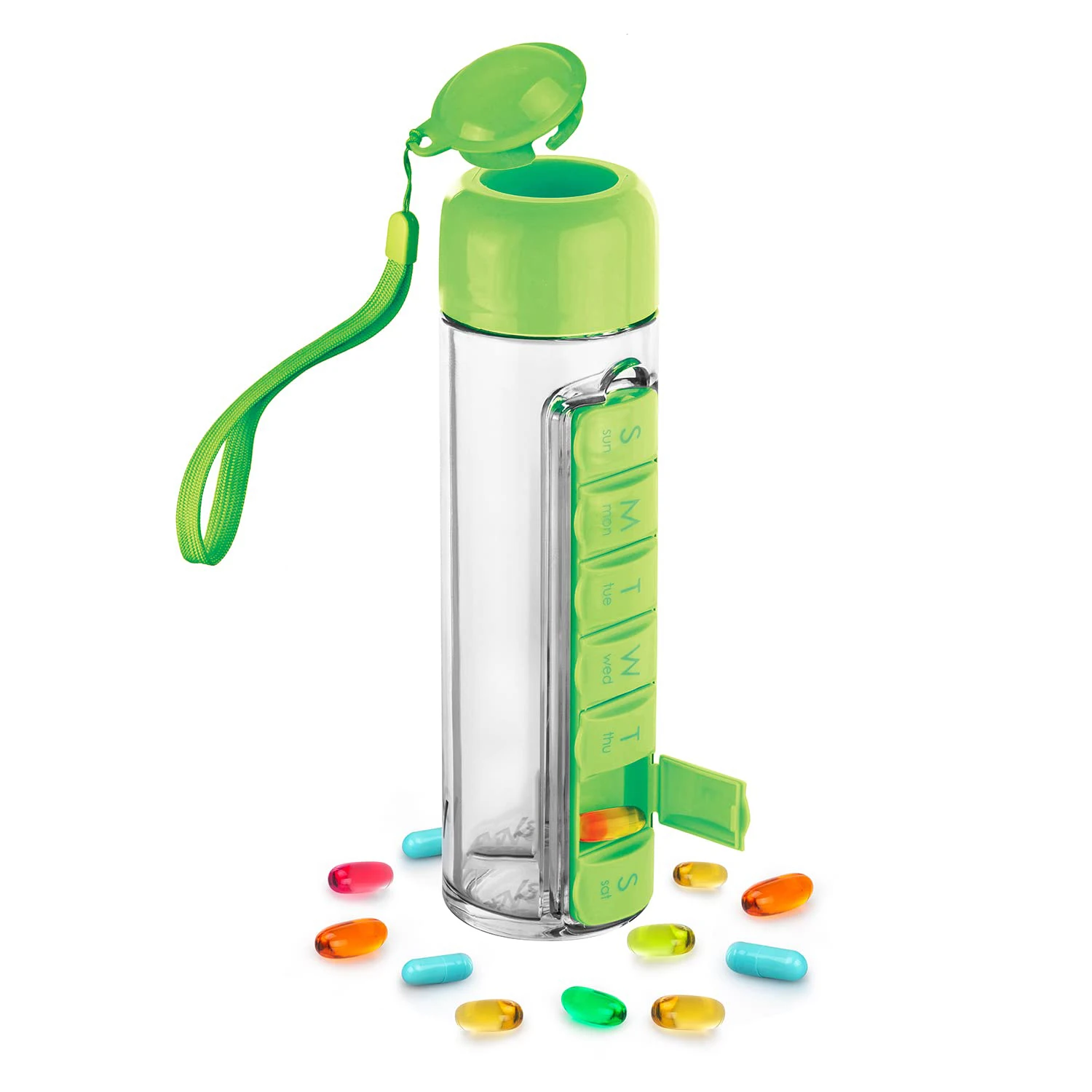 drop ship multi-function weekly portable 600ml combine built-in daily pill box organizer with water bottle