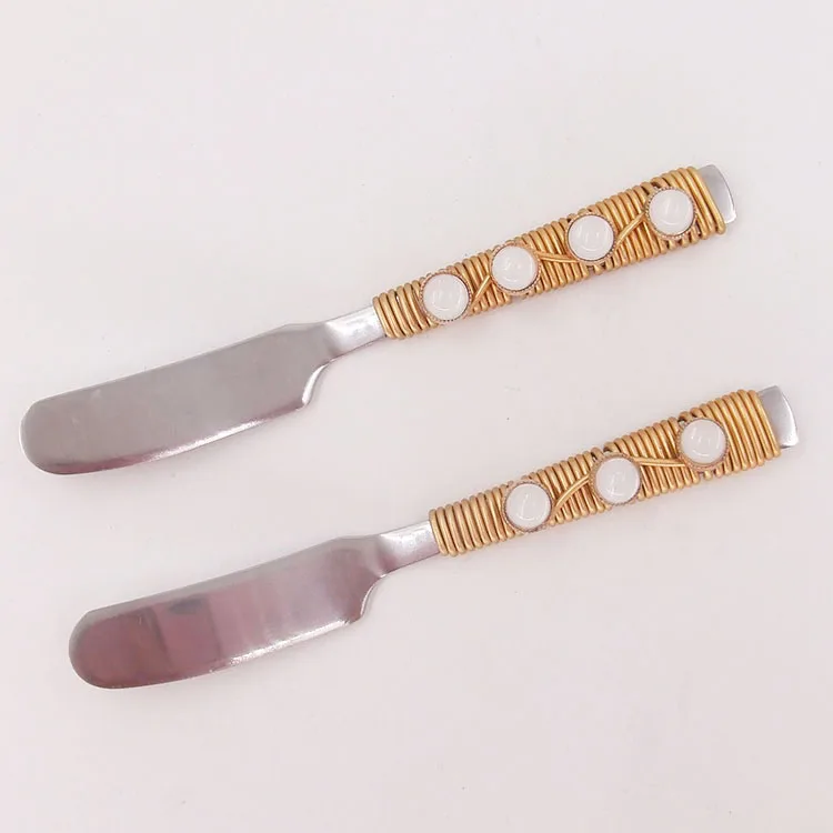 
gemstone beaded stainless steel cutlery set butter knife dessert spreader 