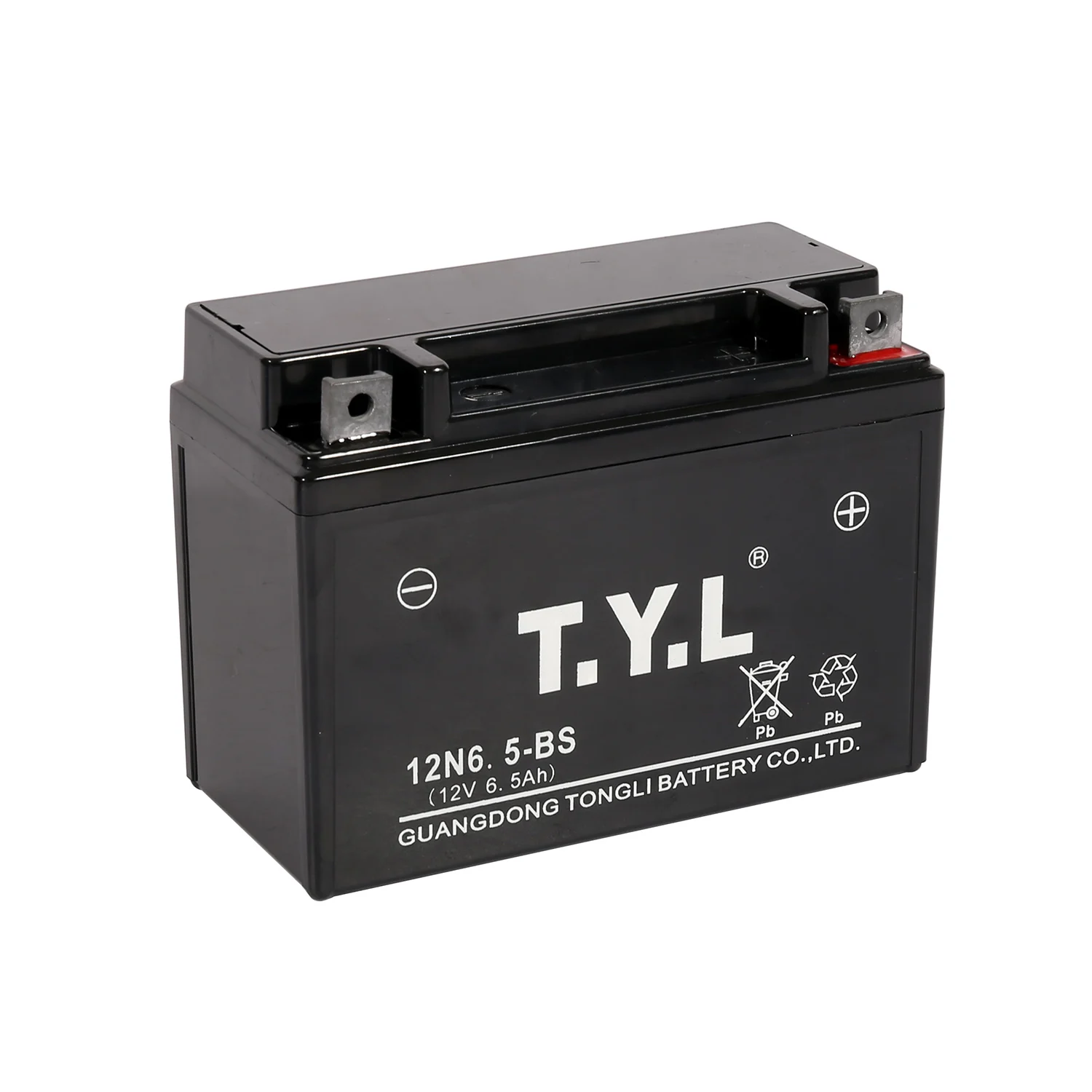 Good quality TYL brand 12N6.5-BS 12V6.5Ah lead acid wet charged MF battery for motorcycle