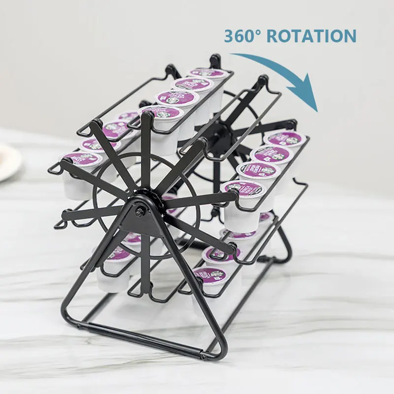 360 Degree Rotatable Metal 40pcs Observation Wheel Coffee Capsules Holder Carousel K Cup Coffee Pod Holder