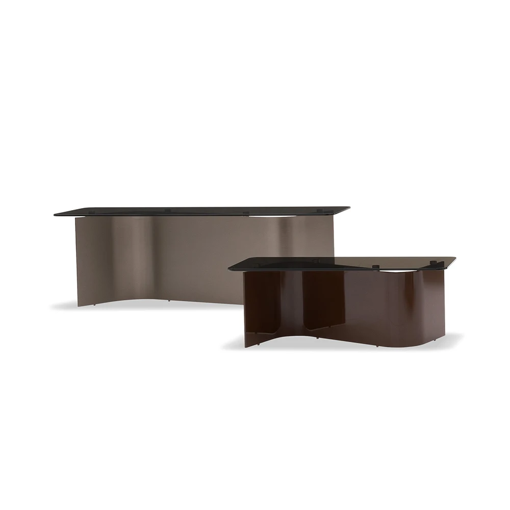 high end furniture glass top modern coffee table with stainless steel bronzed base bander table tempered glass top