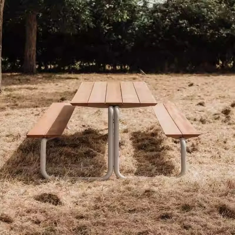 Modern Outdoor Aluminum Alloy & Iron Long Table Chair Anti-Corrosion Wood Garden Bench for Park Community & Public Places