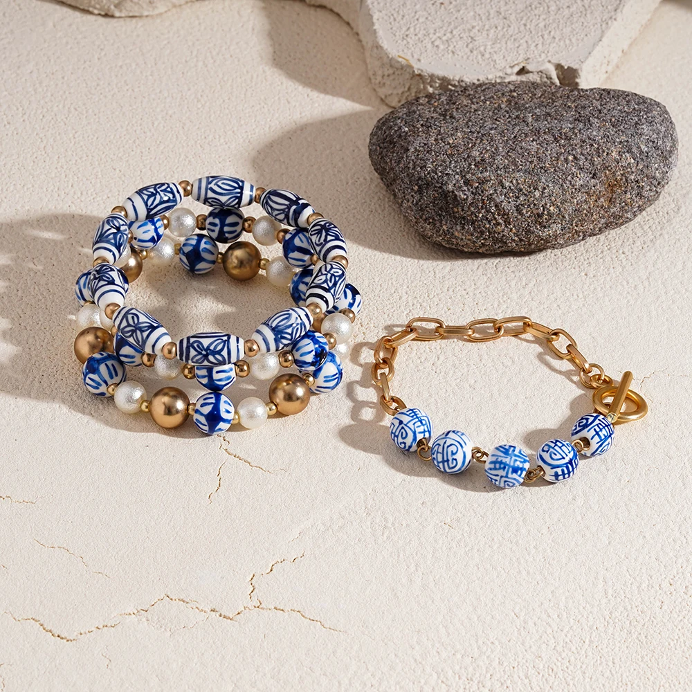 2024 European and American fashion bracelet set custom handmade ceramic bead bracelet set